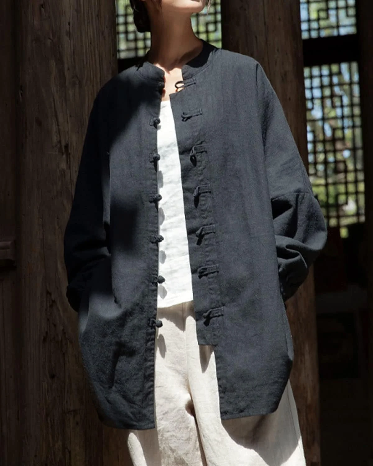 بلوزهای لینن زنانه Aeneontrue، ژاکت های آستین بلند قدیمی، پیراهن های قورباغه ای چینی گشاد