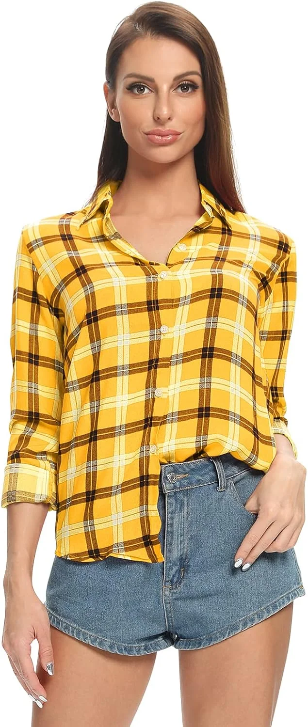 پیراهن های چهارخانه سبک وزن زنانه Aeslech، بلوز آستین بلند دکمه دار پیراهن های چهارخانه سبک وزن زنانه Aeslech، بلوز آستین بلند دکمه دار