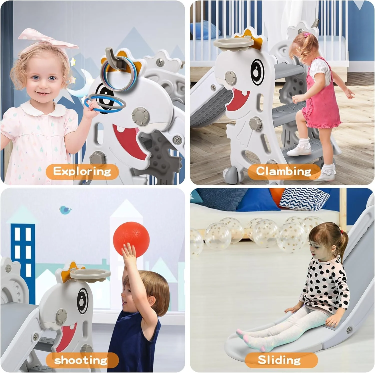 سرسره سرپوشیده CENXI برای کودکان نوپا 1-3 ساله، مجموعه بازی سرسره تاشو کودکان نوپا، زمین بازی سرپوشیده و روباز، مجموعه بازی صخره نوردی کودکان نوپا با حلقه بسکتبال و پرتاب حلقه (سفید) سرسره سرپوشیده CENXI برای کودکان نوپا 1-3 ساله، مجموعه بازی سرسره تاشو کودکان نوپا، زمین بازی سرپوشیده و روباز، مجموعه بازی صخره نوردی کودکان نوپا با حلقه بسکتبال و پرتاب حلقه (سفید)