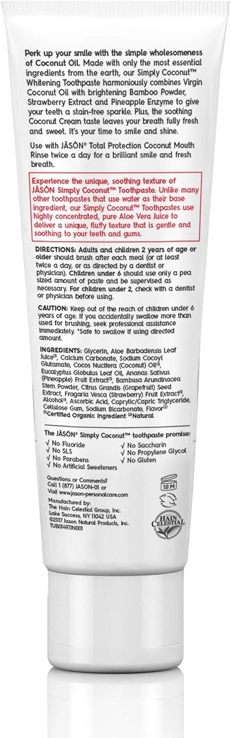 خمیر دندان کرمی نارگیل جیسون، حاوی روغن نارگیل خمیر دندان کرمی نارگیل جیسون، حاوی روغن نارگیل