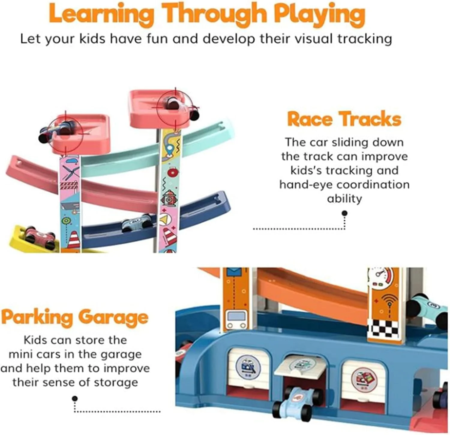 پیست مسابقه ماشین اسباب بازی AM ANNA، اسباب بازی ماشین سرسره ای آموزشی مونته سوری با 6 رمپ و 8 ماشین کوچک، اسباب بازی ماشین مسابقه ای برای کودکان پسر و دختر، پارکینگ برای کودکان نوپا پیست مسابقه ماشین اسباب بازی AM ANNA، اسباب بازی ماشین سرسره ای آموزشی مونته سوری با 6 رمپ و 8 ماشین کوچک، اسباب بازی ماشین مسابقه ای برای کودکان پسر و دختر، پارکینگ برای کودکان نوپا