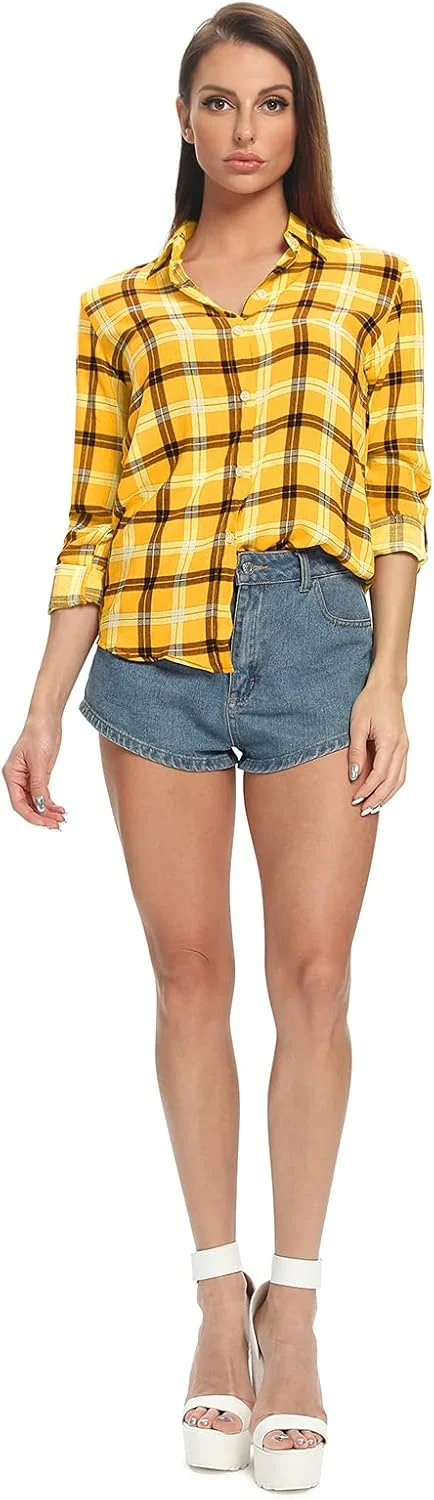 پیراهن های چهارخانه سبک وزن زنانه Aeslech، بلوز آستین بلند دکمه دار پیراهن های چهارخانه سبک وزن زنانه Aeslech، بلوز آستین بلند دکمه دار