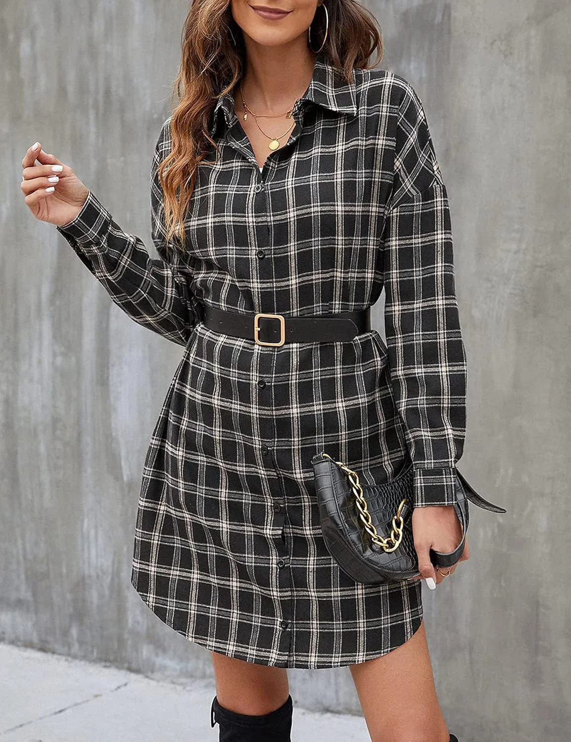 پیراهن های فلانل سایز بزرگ Acesulu زنانه دکمه دار آستین بلند با طرح چهارخانه و جیب