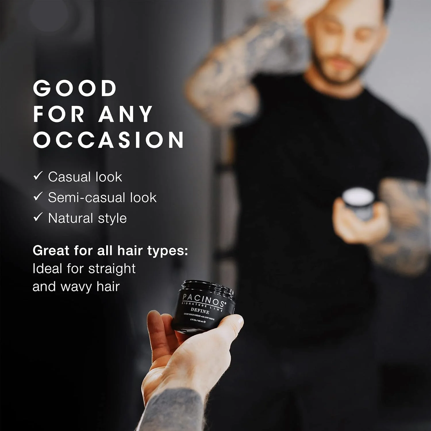 کرم موی حالت دهنده و براق کننده ملایم Pacinos Define، با قدرت نگهداری سبک و در عین حال انعطاف پذیر برای ایجاد حالت و درخشندگی ماندگار، ایجاد یک مدل موی طبیعی، 60 میلی لیتر کرم موی حالت دهنده و براق کننده ملایم Pacinos Define، با قدرت نگهداری سبک و در عین حال انعطاف پذیر برای ایجاد حالت و درخشندگی ماندگار، ایجاد یک مدل موی طبیعی، 60 میلی لیتر