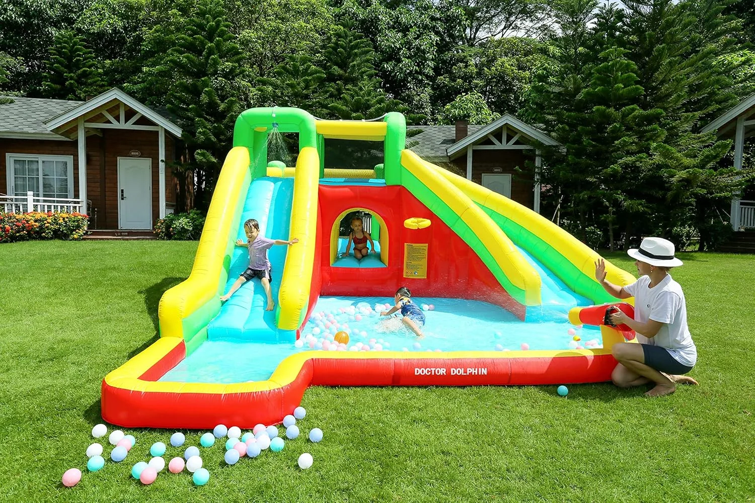 سرسره آبی بادی دوقلو GT-WHEEL برای بازی در فضای باز کودکان - دو برابر سرگرمی (دوقلو با جامپینگ) سرسره آبی بادی دوقلو GT-WHEEL برای بازی در فضای باز کودکان - دو برابر سرگرمی (دوقلو با جامپینگ)