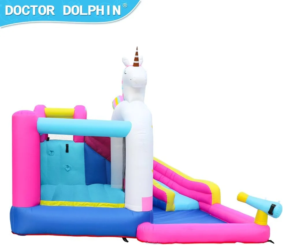 قلعه بادی اسب تک شاخ دکتر دلفین به همراه دمنده، سرسره بادی مناسب کودکان برای فضای باز قلعه بادی اسب تک شاخ دکتر دلفین به همراه دمنده، سرسره بادی مناسب کودکان برای فضای باز