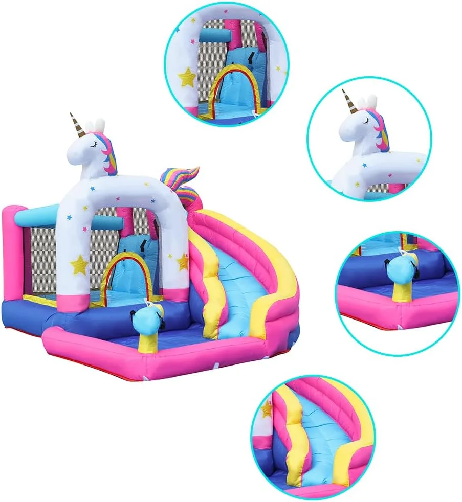 قلعه بادی اسب تک شاخ دکتر دلفین به همراه دمنده، سرسره بادی مناسب کودکان برای فضای باز قلعه بادی اسب تک شاخ دکتر دلفین به همراه دمنده، سرسره بادی مناسب کودکان برای فضای باز