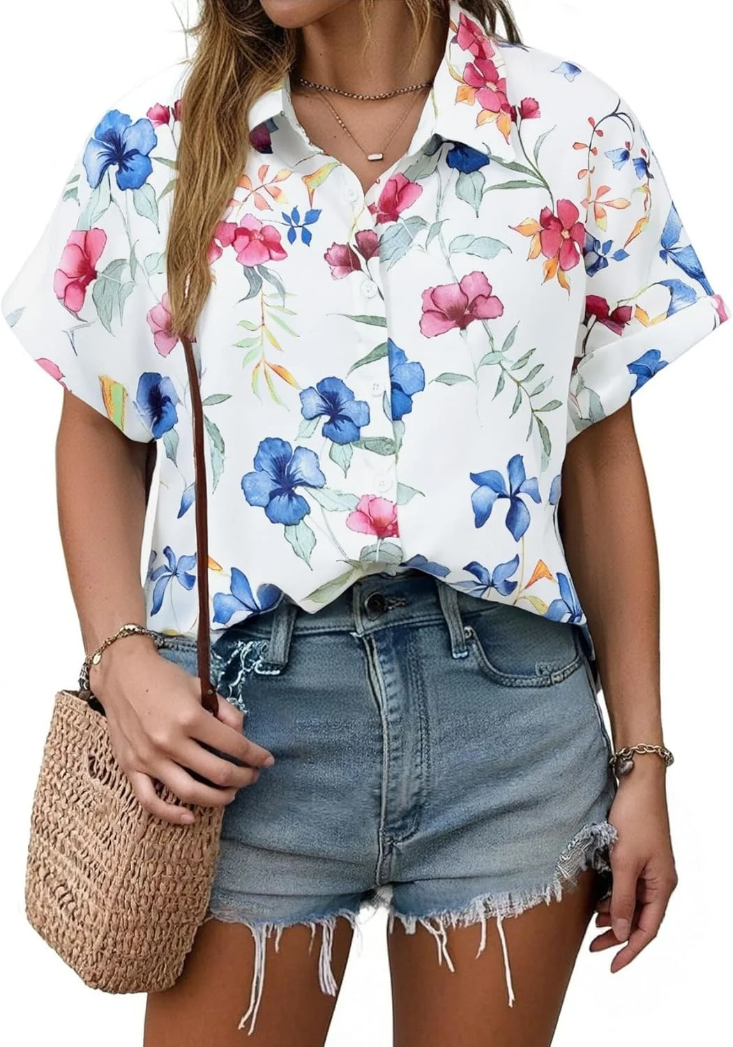 پیراهن های گلدار زنانه ASTANFY، دکمه دار، مناسب برای تاپ های اداری و بلوزهای تعطیلات تابستانی پیراهن های گلدار زنانه ASTANFY، دکمه دار، مناسب برای تاپ های اداری و بلوزهای تعطیلات تابستانی