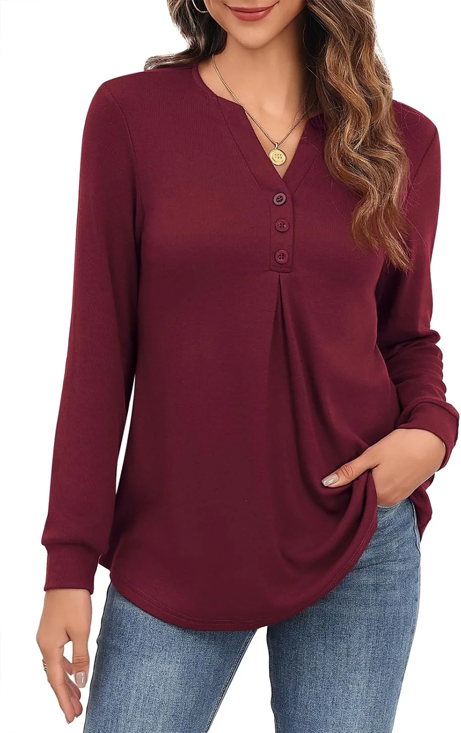 Askyes تاپ آستین بلند زنانه یقه هفت دکمه دار بلوزهای غیر رسمی مناسب کار و شومیزهای هنلی برای لگینگ پاییز و زمستان 2024