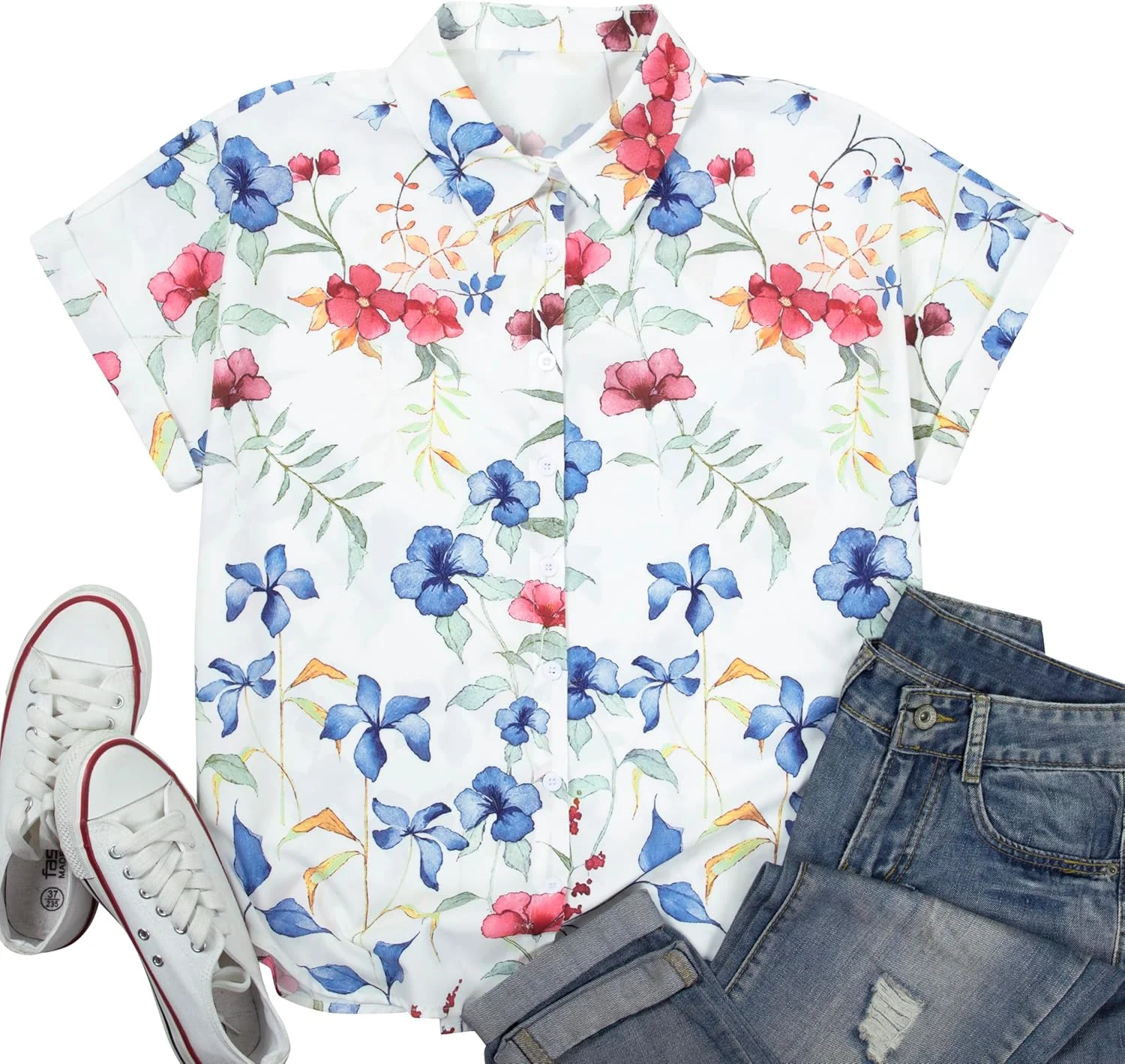 پیراهن های گلدار زنانه ASTANFY، دکمه دار، مناسب برای تاپ های اداری و بلوزهای تعطیلات تابستانی