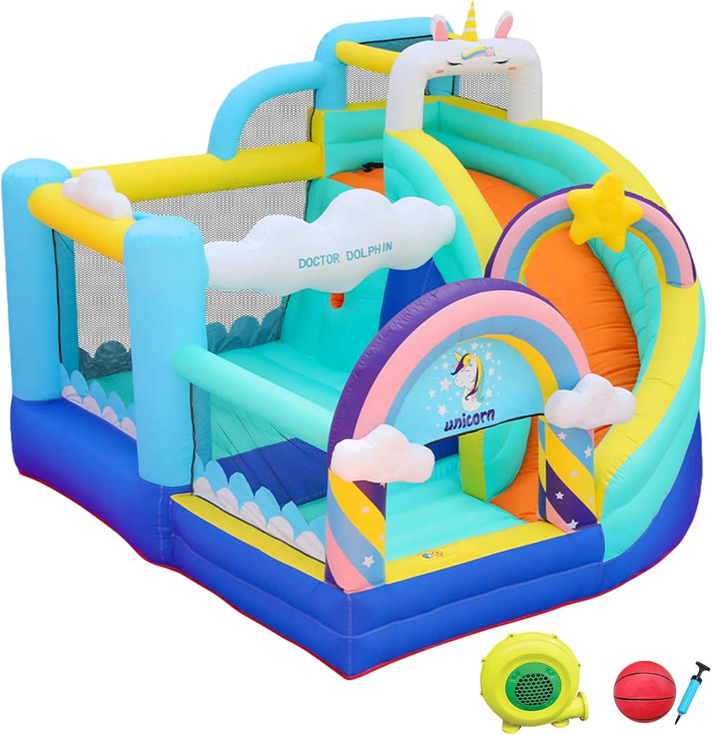 قلعه بادی تک شاخ دکتر دلفین به همراه سرسره مناسب کودکان قلعه بادی تک شاخ دکتر دلفین به همراه سرسره مناسب کودکان