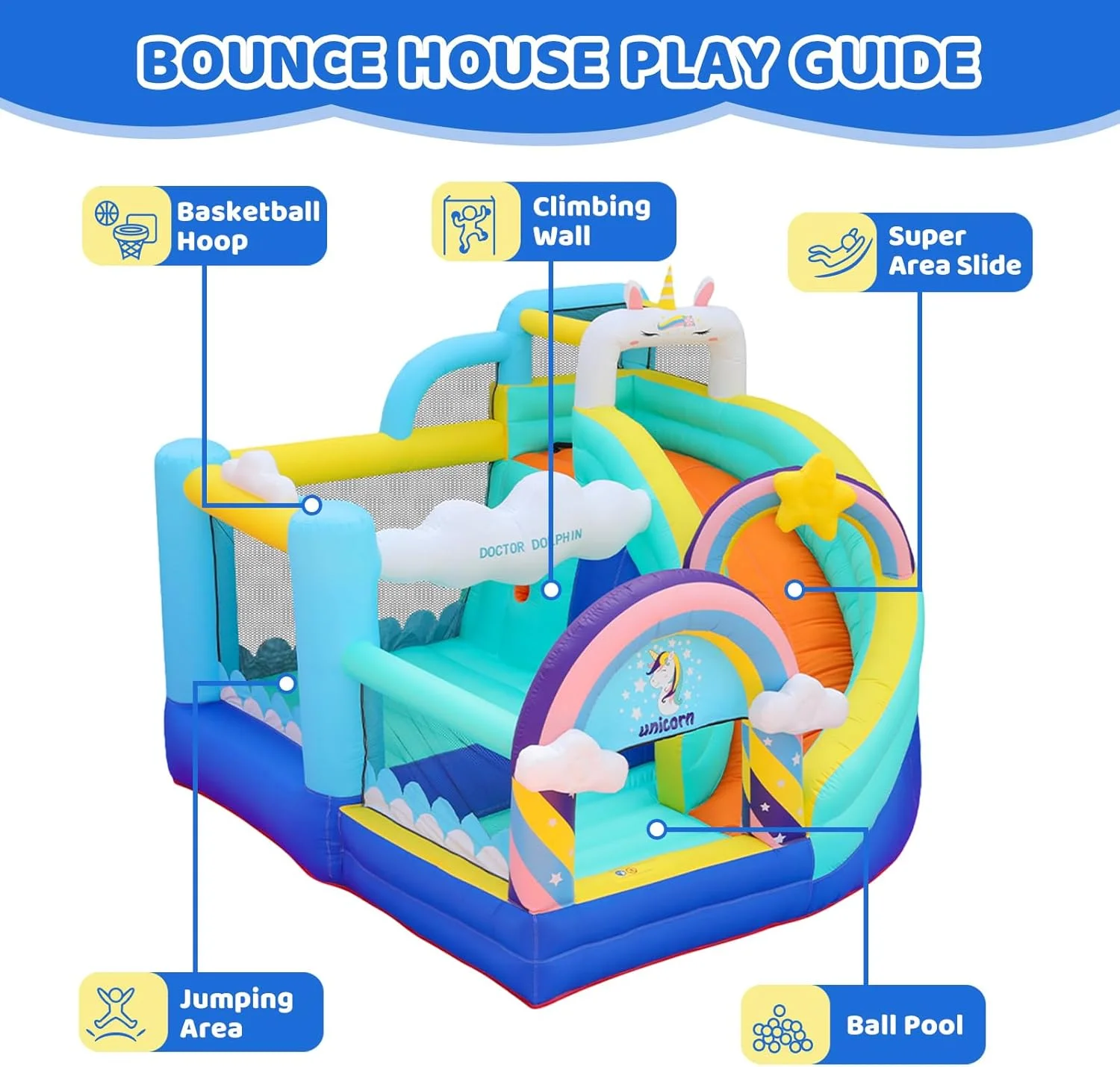 قلعه بادی تک شاخ دکتر دلفین به همراه سرسره مناسب کودکان قلعه بادی تک شاخ دکتر دلفین به همراه سرسره مناسب کودکان
