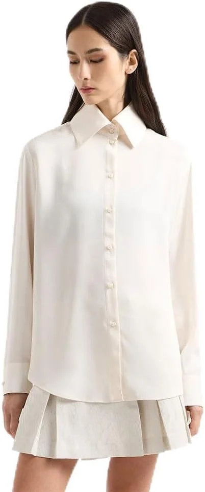 بلوز زنانه آستین کوتاه دکمه دار آرمانی اکسچنج مدل ساتن بلوز زنانه آستین کوتاه دکمه دار آرمانی اکسچنج مدل ساتن