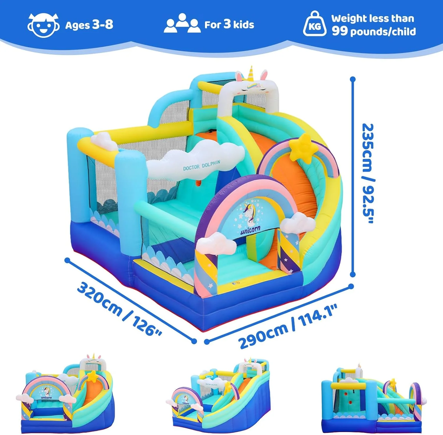 قلعه بادی تک شاخ دکتر دلفین به همراه سرسره مناسب کودکان قلعه بادی تک شاخ دکتر دلفین به همراه سرسره مناسب کودکان