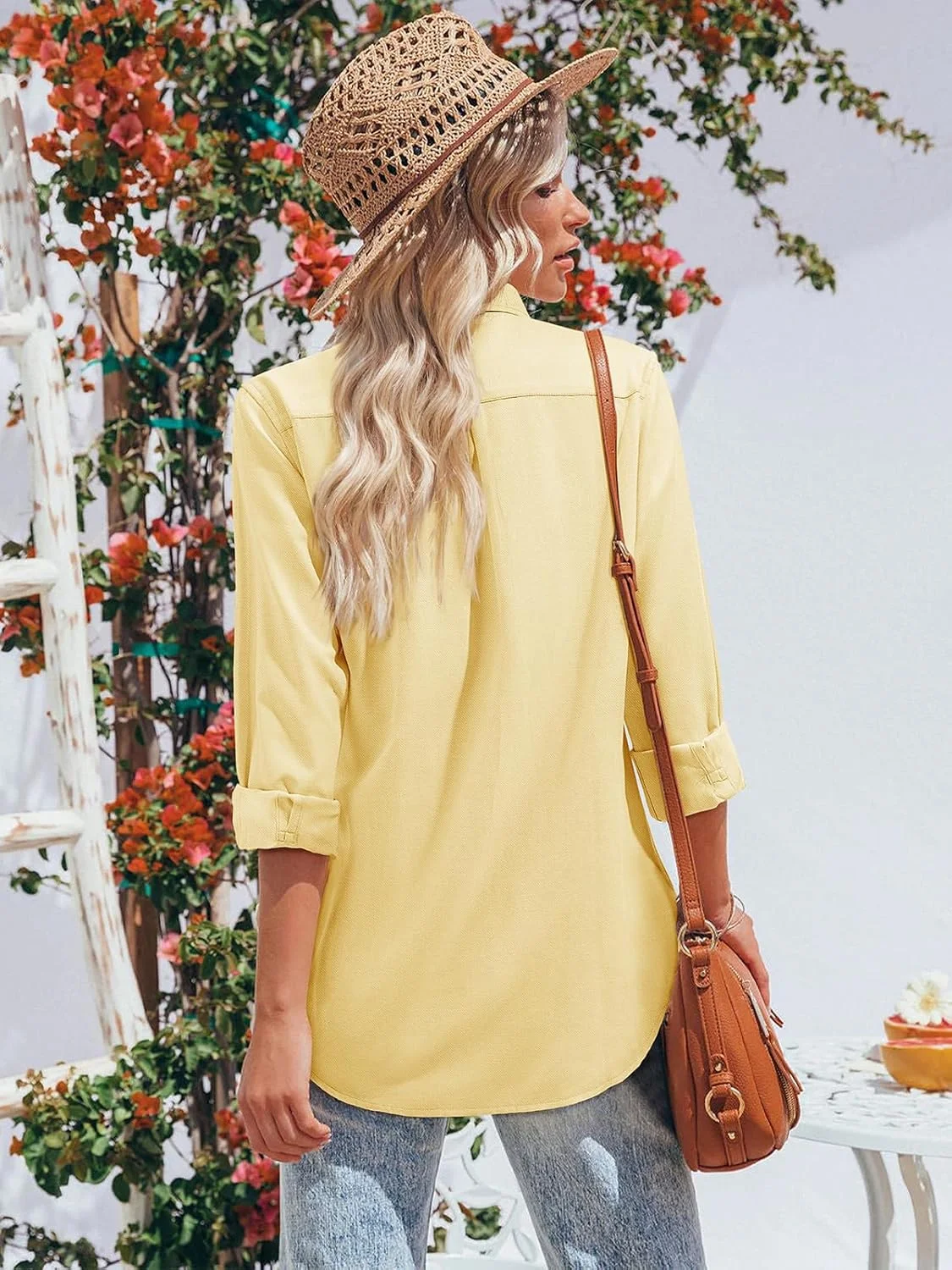 پیراهن آستین بلند زنانه Aoudery، مدل آکسفورد، دکمه دار، مناسب برای محیط کار و استایل کژوال