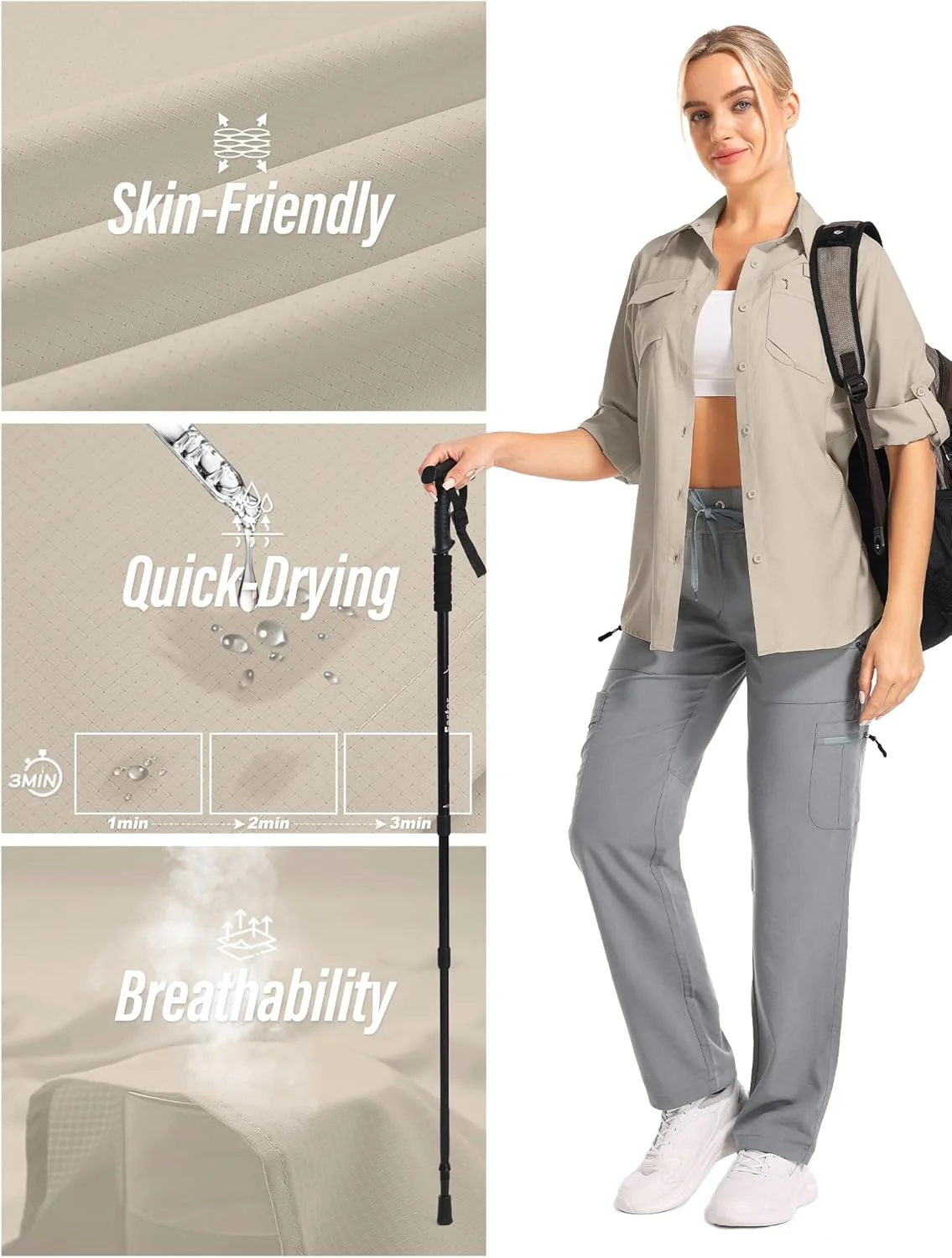 پیراهن آستین بلند زنانه آپتینت با محافظت در برابر آفتاب UPF 50، خنک، زود خشک شونده، مناسب سافاری، ماهیگیری، پیاده روی و مسافرت