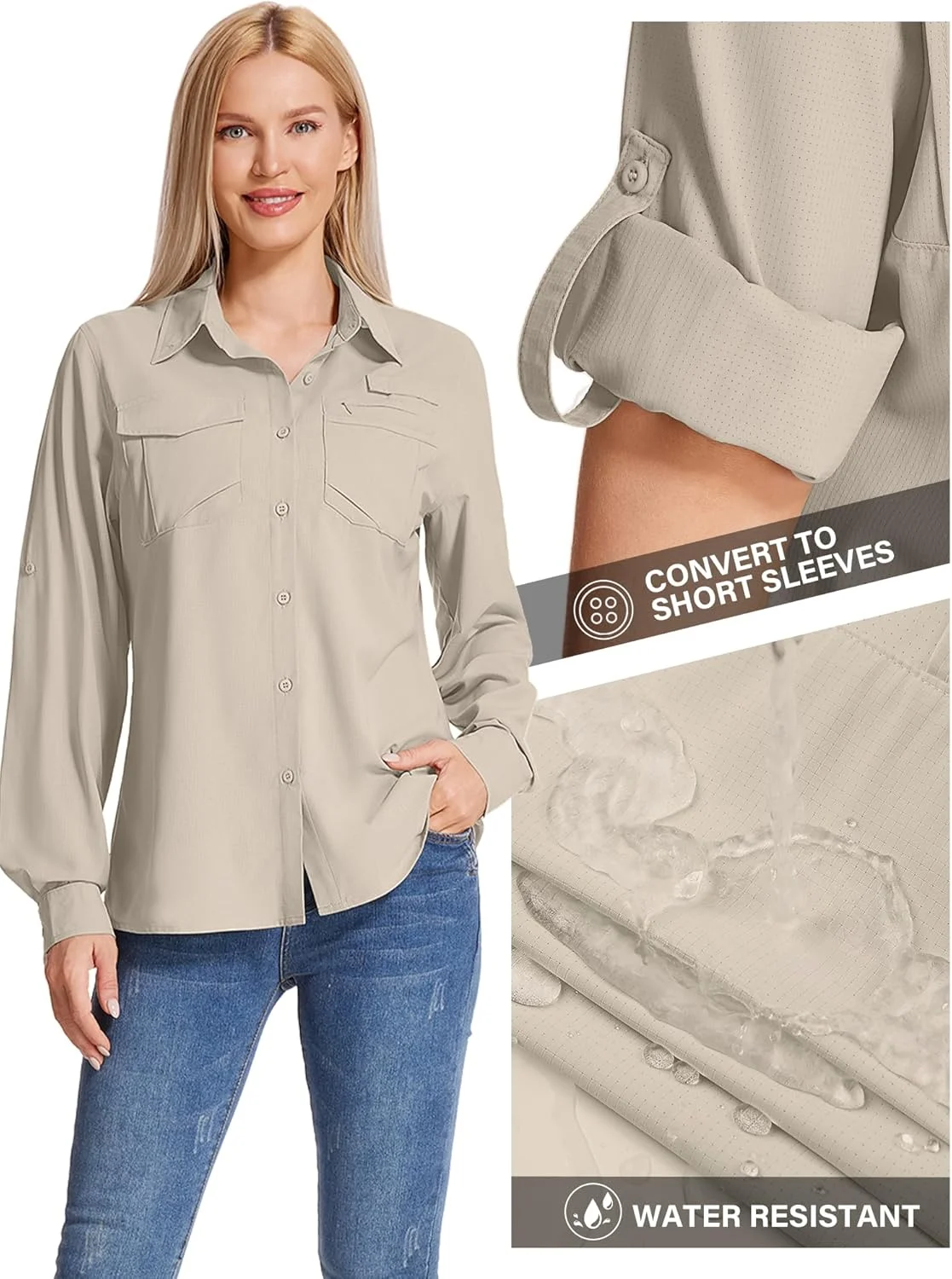 پیراهن آستین بلند زنانه آپتینت با محافظت در برابر آفتاب UPF 50، خنک، زود خشک شونده، مناسب سافاری، ماهیگیری، پیاده روی و مسافرت