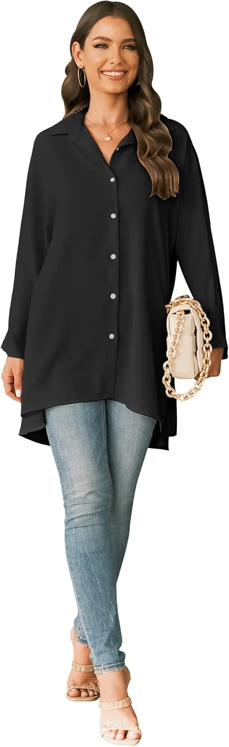 Aoysky تی شرت زنانه سایز بزرگ دکمه دار آستین بلند یقه هفت بلوز گشاد و آزاد Aoysky تی شرت زنانه سایز بزرگ دکمه دار آستین بلند یقه هفت بلوز گشاد و آزاد