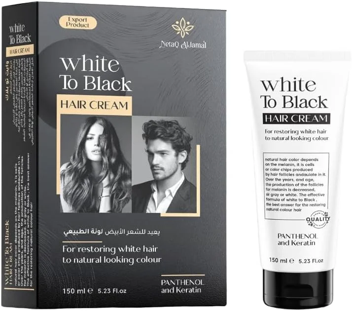 کرم مو سفید به سیاه با پانتنول و کراتین، احیا کننده طبیعی رنگ مو، 150 میلی لیتر وایت تو بلک