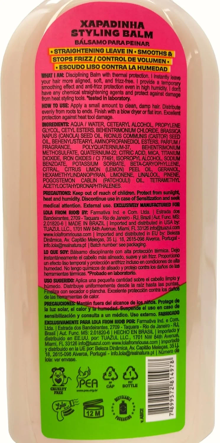 بالم کنترل وز مو Xapadinha، ۲۰۰ میلی لیتر | کرم حالت دهنده سبک برای درخشندگی و لطافت | کرم ضد وز مو برای آب و هوای مرطوب