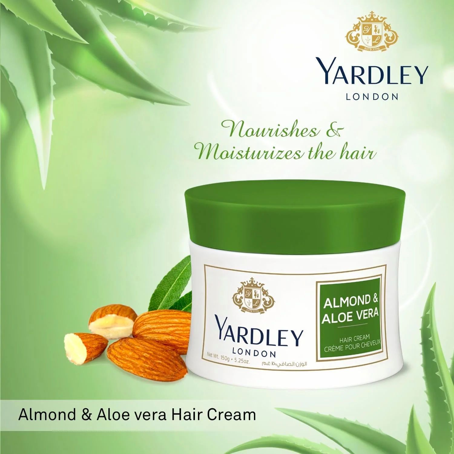 کرم مو بادام و آلوئه یاردلی - مرطوب کننده و حالت دهنده در تمام طول روز - 150 گرم