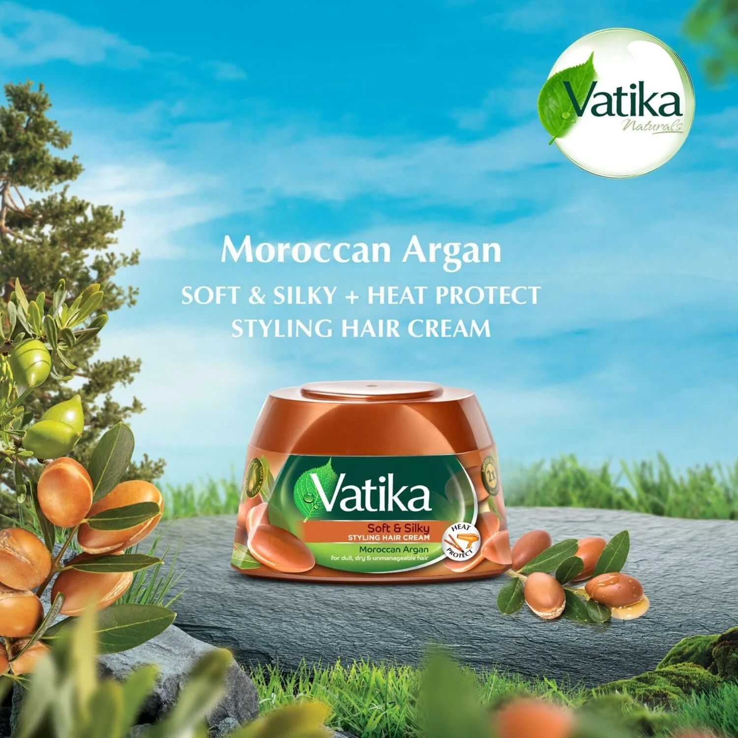 کرم موی حالت دهنده آرگان مراکشی Vatika Naturals - درخشان کننده، نرم کننده و محافظت از حرارت - برای موهای کدر، خشک و غیر قابل کنترل - 140 میلی لیتر