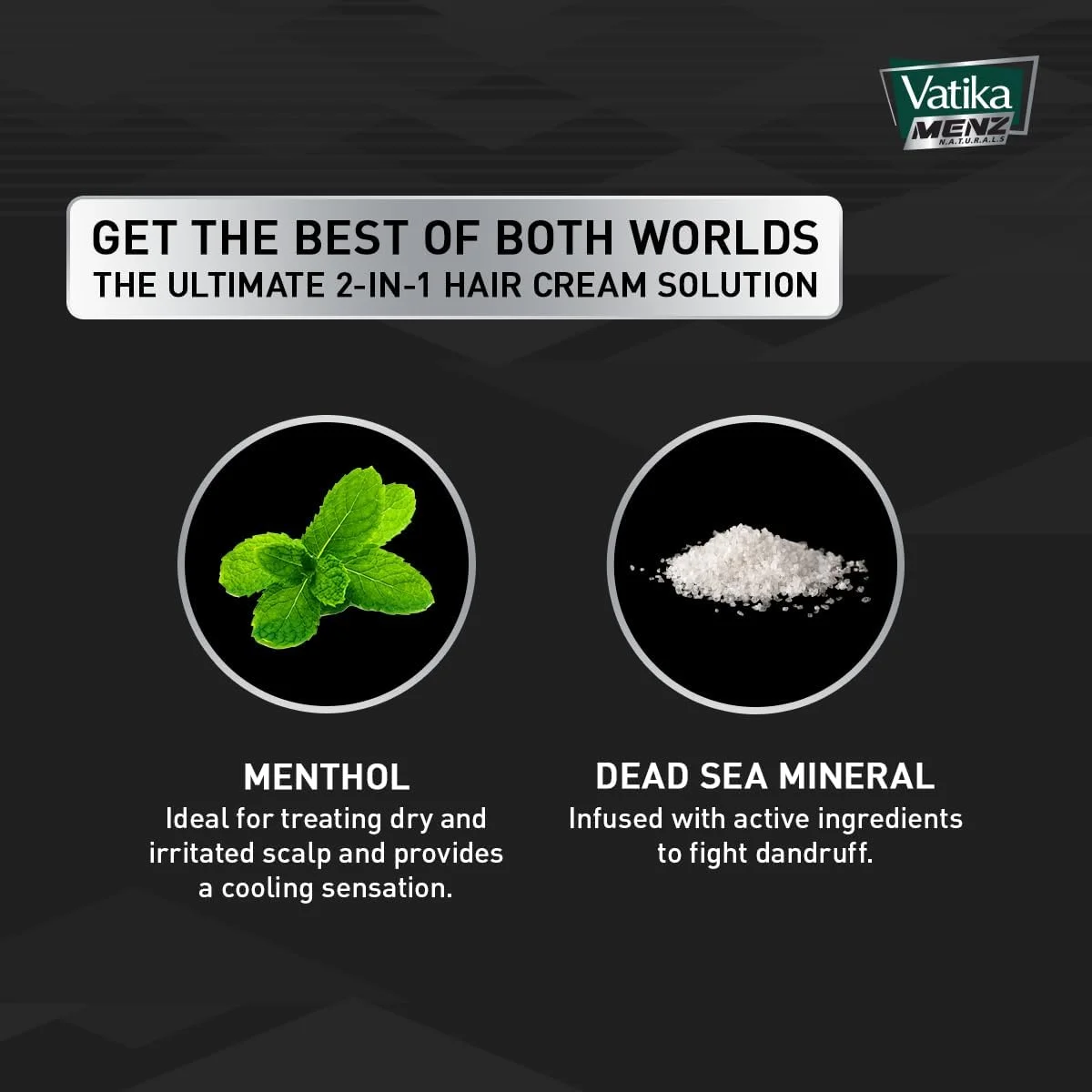 کرم موی حالت دهنده ضد شوره مردانه Vatika Naturals Menz با اثر خنک کننده - 140 میلی لیتر x 2 | غنی شده با منتول و مواد معدنی دریای مرده | با اثر خنک کننده - بسته فوق العاده 2 عددی