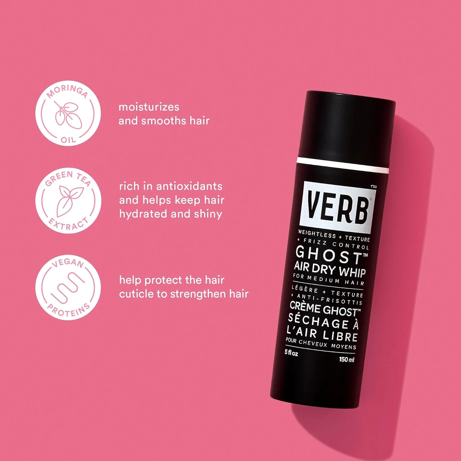 ورب Ghost Air Dry Whip، 29.5 میلی لیتر - کرم حالت دهنده سبک - غنی شده با روغن مورینگا - ضد وز + آبرسان - وگان، بدون پارابن یا سولفات های مضر