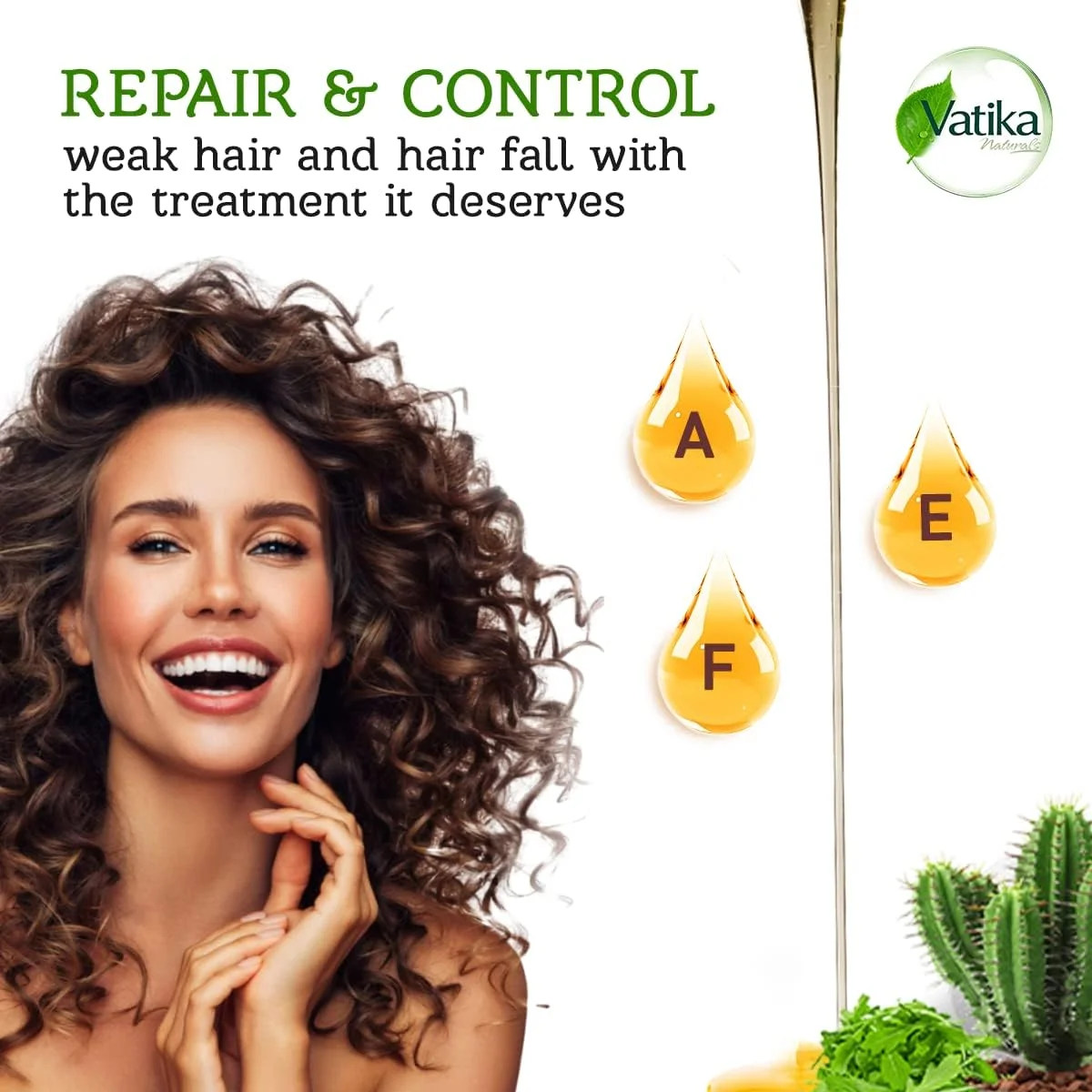 کرم مو جایگزین روغن کنترل ریزش مو Vatika Naturals - 300 میلی لیتر | نرم کننده بدون چسبندگی و چربی | برای موهای ضعیف و شکننده | کاکتوس، جرجیر، ویتامین های A، E، F