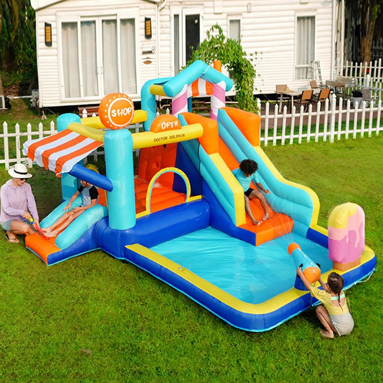 سرسره آبی بادی، قلعه پارک سرسره آبی بادی، مناسب برای کودکان 3 تا 10 سال، با استخر آب، توپ آبی، دیوار صخره نوردی و دمنده 450 واتی (طراحی فروشگاهی) سرسره آبی بادی، قلعه پارک سرسره آبی بادی، مناسب برای کودکان 3 تا 10 سال، با استخر آب، توپ آبی، دیوار صخره نوردی و دمنده 450 واتی (طراحی فروشگاهی)