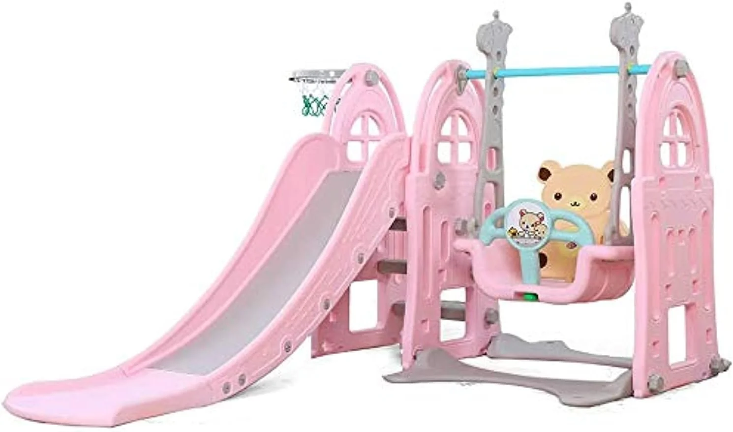 مجموعه بازی 3 در 1 کودکان Rainbow Toys شامل سرسره بزرگ، تاب و بازی بسکتبال (صورتی) مجموعه بازی 3 در 1 کودکان Rainbow Toys شامل سرسره بزرگ، تاب و بازی بسکتبال (صورتی)