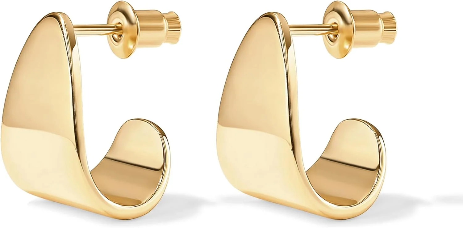 گوشواره های حلقه ای ضخیم با روکش طلای 14 عیار و پایه نقره استرلینگ 925 پاوی | گوشواره های حلقه ای آغوشی زنانه | گوشواره های گنبدی طلایی سبک گوشواره های حلقه ای ضخیم با روکش طلای 14 عیار و پایه نقره استرلینگ 925 پاوی | گوشواره های حلقه ای آغوشی زنانه | گوشواره های گنبدی طلایی سبک