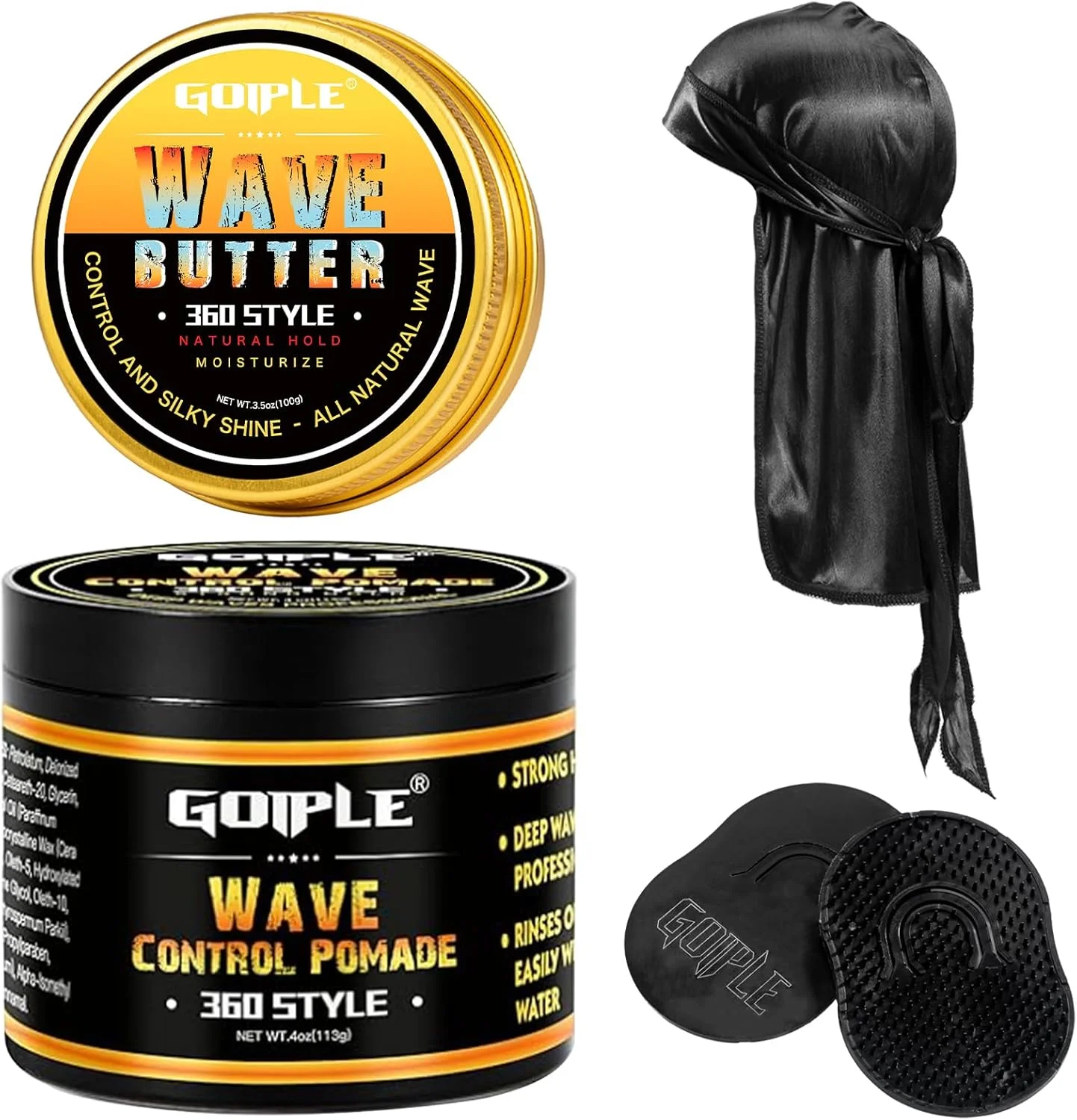 کره موج Goiple، چربی موج 360 برای مردان - رطوبت، کنترل و درخشش ابریشمی، کرم کاملا طبیعی برای امواج لایه ای با کره شی و موم زنبور عسل برای کیت ولفینگ