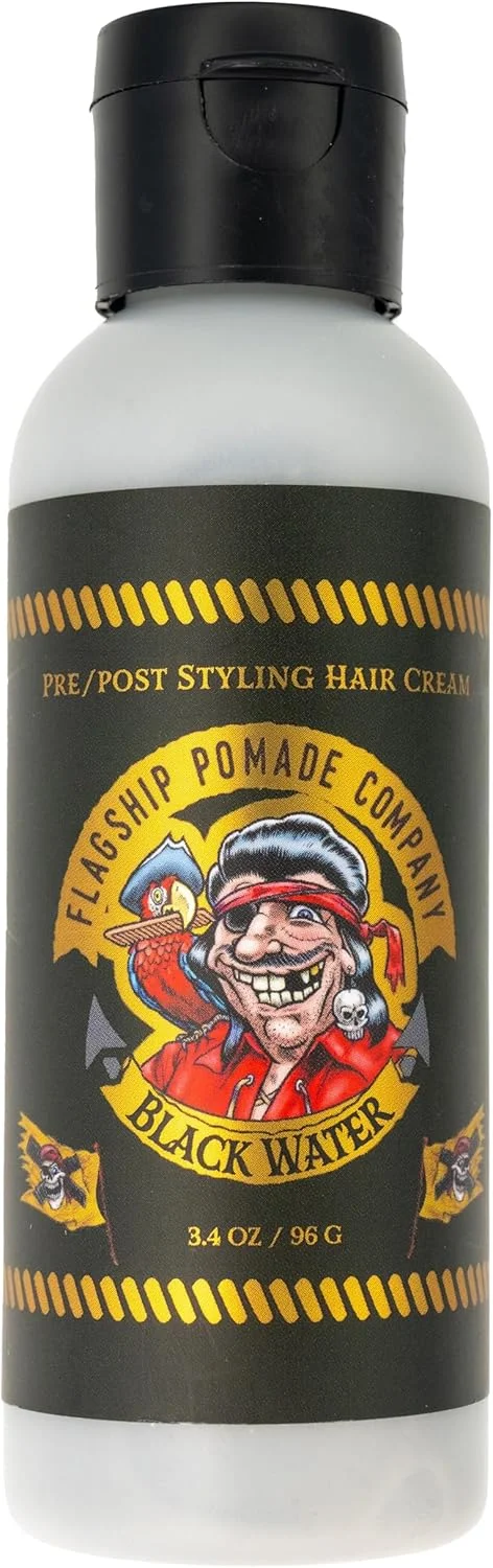 پماد موی مردانه FLAGSHIP Black Water – کرم حالت دهنده و پیش از حالت دهنده - نگهدارندگی متوسط، درخشش کم، نمای مات - پماد مایع بافت دهنده - رایحه Dark Tweed – 3.4 اونس
