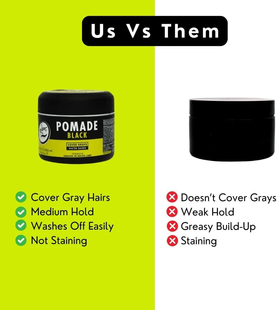 پماد موی مشکی رولدا - حالت دهی و درخشش متوسط - فرمول درخشان مشکی به طور موقت موهای خاکستری را می پوشاند - فرمول بر پایه آب، حالت دهی تمام روز، بدون پوسته، بدون الکل