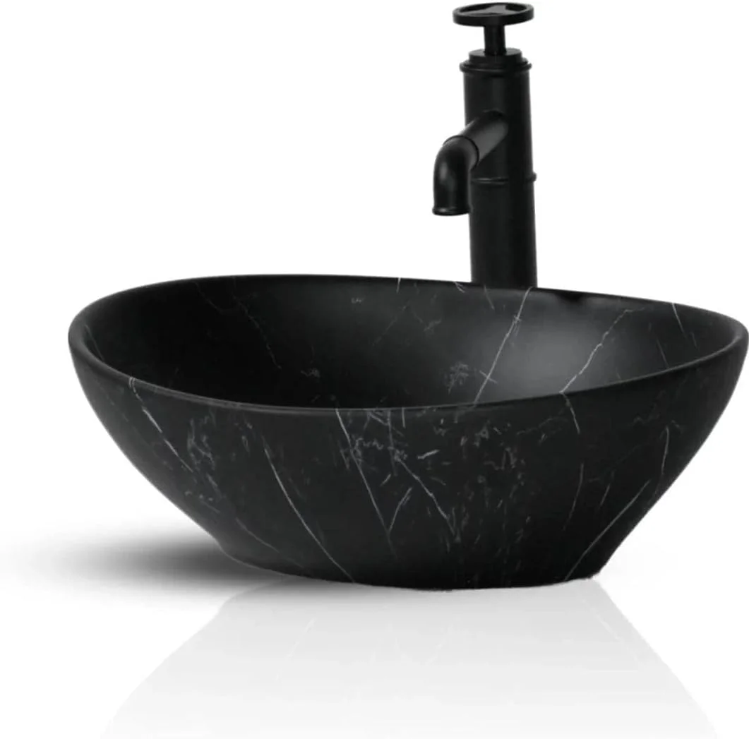 روشویی سرامیکی طرح NEXIS با روکش براق، کاسه روشویی رو میزی | روشویی تاشو (طرح مشکی مات، 40x33x12.5 سانتی متر)