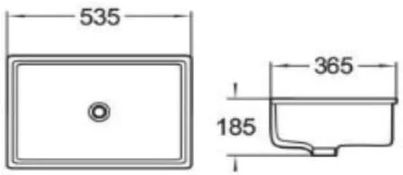 روشویی مستطیلی زیرصفحه‌ای نورک | طول 535 x عرض 365 x ارتفاع 185 میلی‌متر | سینک سرامیکی زیرصفحه‌ای حمام | مناسب برای اتاق نشیمن | روشویی رومیزی برای حمام (سفید)