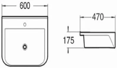 روشویی نیمه روکار مستطیلی NOURK | روشویی سرامیکی نیمه کابینتی و نیمه روکار | طول 600 x عرض 470 x ارتفاع 175 میلی متر | روشویی روکار مناسب اتاق نشیمن مدرن (سفید)