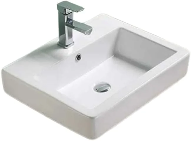 روشویی رومیزی نورک برای حمام | روشویی رومیزی برای اتاق نشیمن | روشویی کانتر | سینک سرامیکی رومیزی حمام (57 x 47 x 18 سانتی متر) (سفید)