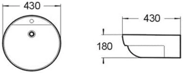 روشویی نیمه روکار گرد NOURK | سینک سرامیکی نیمه روکار و نیمه زیرکار مناسب حمام | ابعاد L 430 x W 430 x H 180 میلی متر | روشویی روکار مناسب اتاق نشیمن مدرن (سفید)