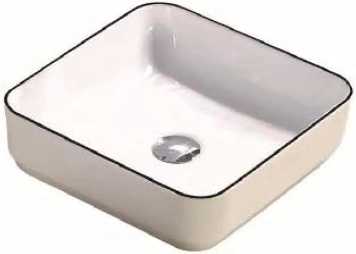 روشویی رومیزی نورک مناسب حمام | روشویی رومیزی مناسب اتاق نشیمن | روشویی کانتر | سینک سرامیکی رومیزی حمام (36x36x13 سانتی متر) (سفید و مشکی)