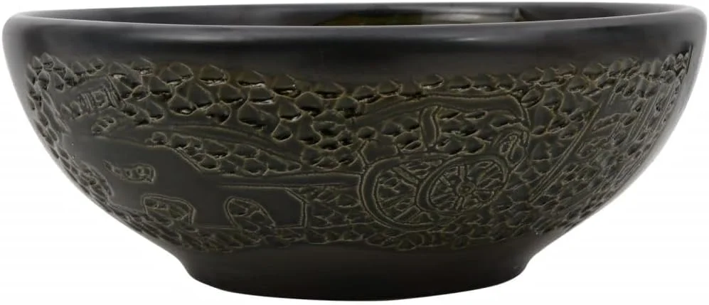 روشویی روکار vidaXL، سینک گرد با طرح، روشویی دست ساز برای حمام، روشویی دستی، سینک، مشکی، قطر 41 x 14 سانتی متر، سرامیکی