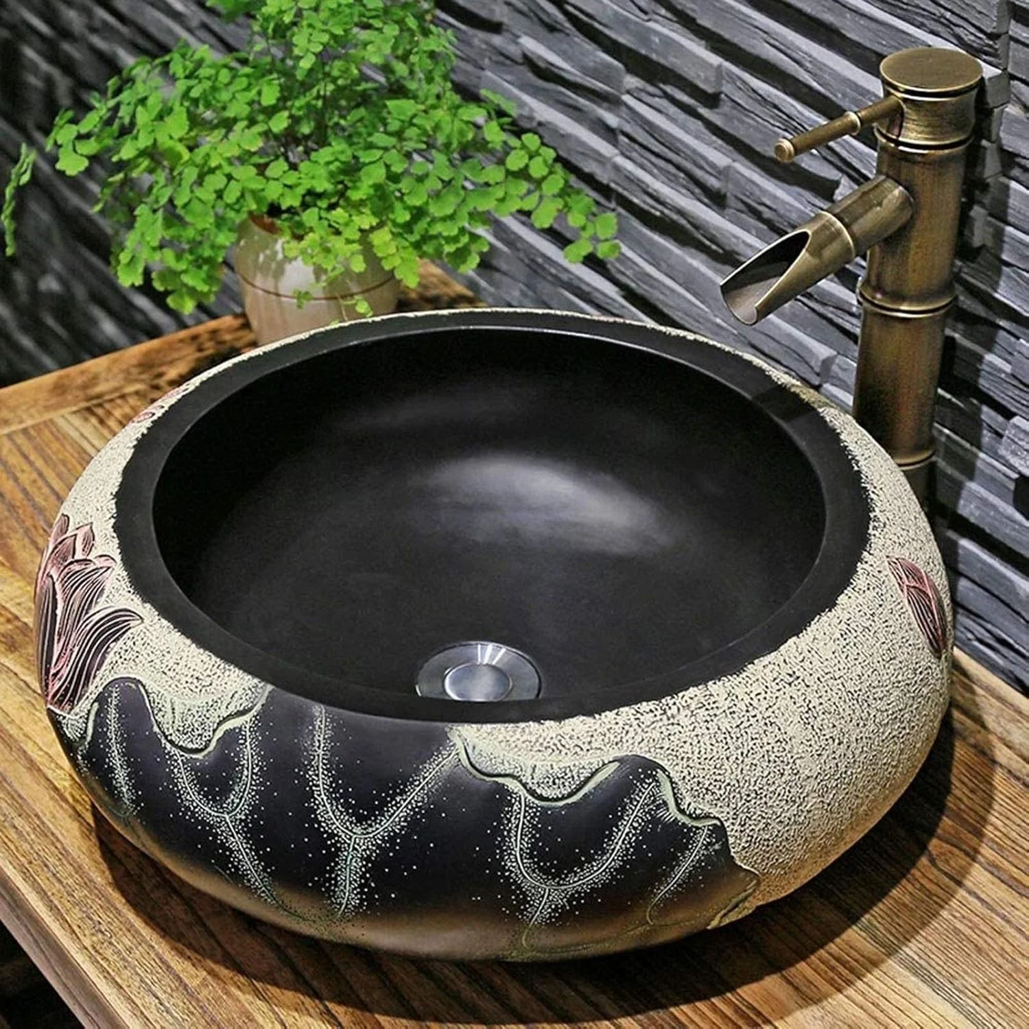 روشویی سرامیکی SMLZV، سینک روشویی طرح برگ لوتوس، روشویی سرامیکی بیضی شکل، روشویی توالت، سینک روشویی سرامیکی روکار (44x15.5cm)