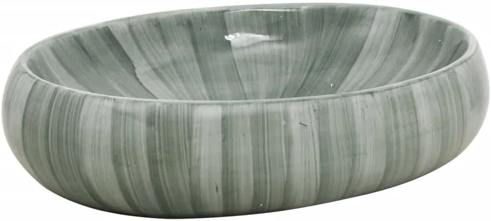 روشویی روکار vidaXL، روشویی بیضی شکل با طرح، روشویی دست ساز برای حمام، روشویی دستی، سینک، سبز، 59x40x15 سانتی متر، سرامیکی