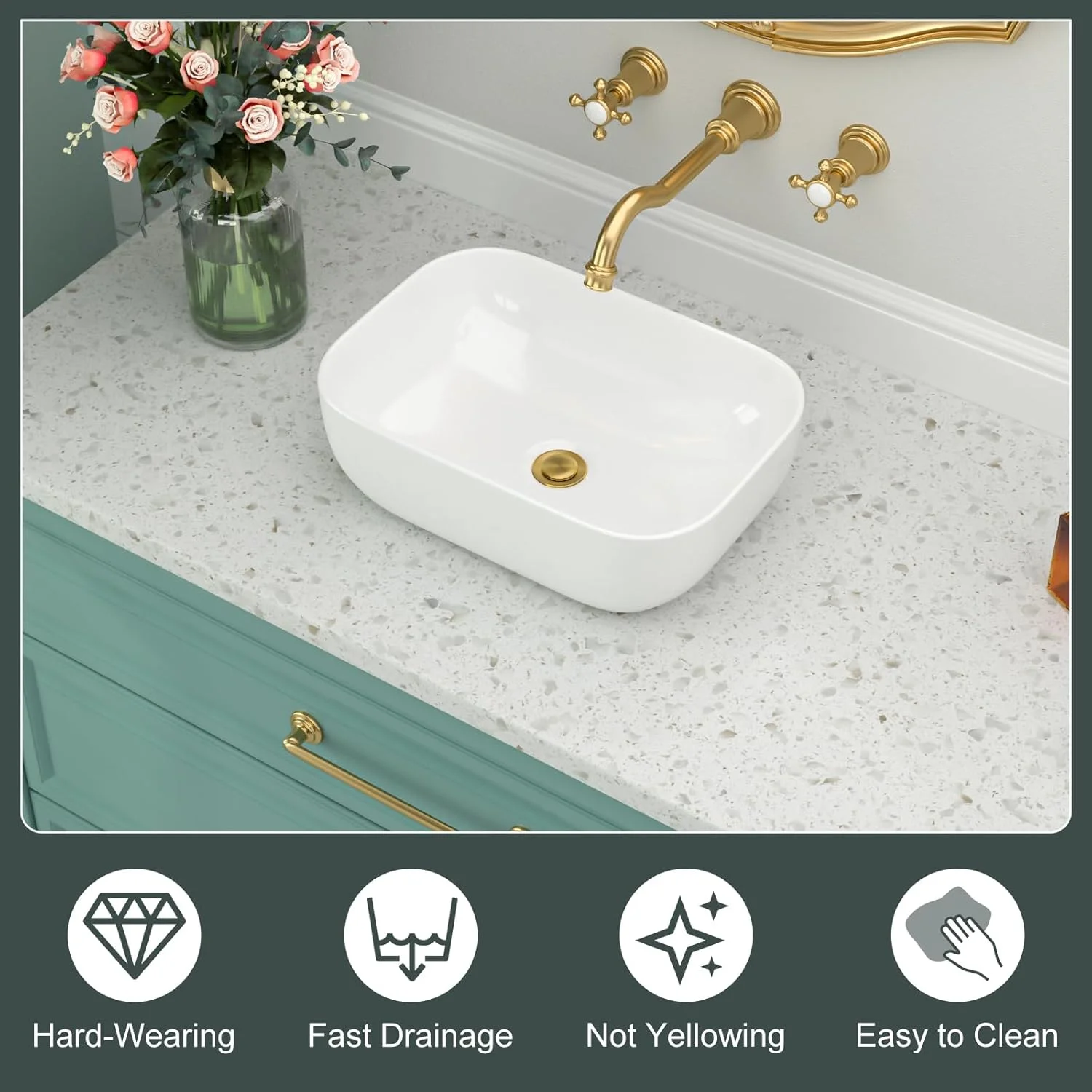 سینک روشویی - سینک کاسه ای بسلند 35x25 سانتی متر، کاسه روشویی سرامیکی سفید چینی، سینک روشویی کوچک مناسب RV، سینک روشویی هنری