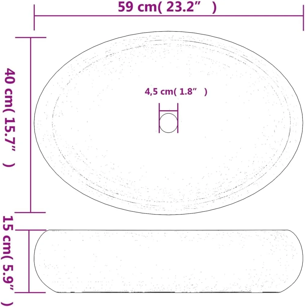روشویی روکار vidaXL، روشویی بیضی شکل با طرح، روشویی دست ساز برای حمام، روشویی دستی، سینک، سبز، 59x40x15 سانتی متر، سرامیکی