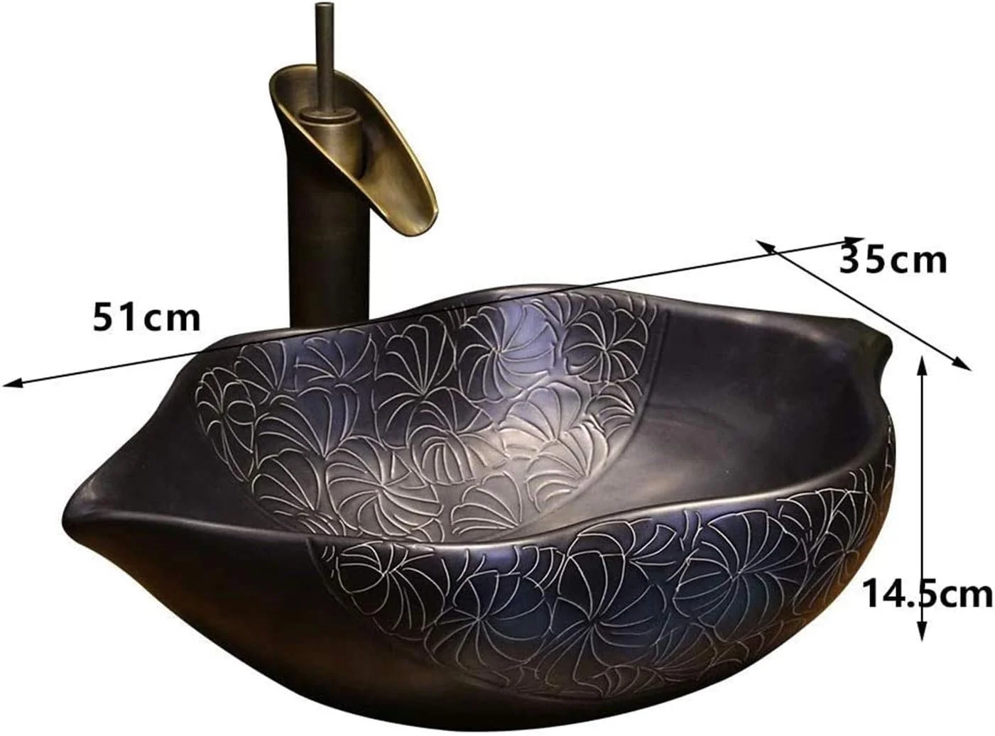 روشویی سرامیکی SMLZV، سینک دستشویی برگ های هنری رترو، طرح خاص روکار، روشویی سرامیکی خلاقانه و عتیقه (51x35x14.5cm)