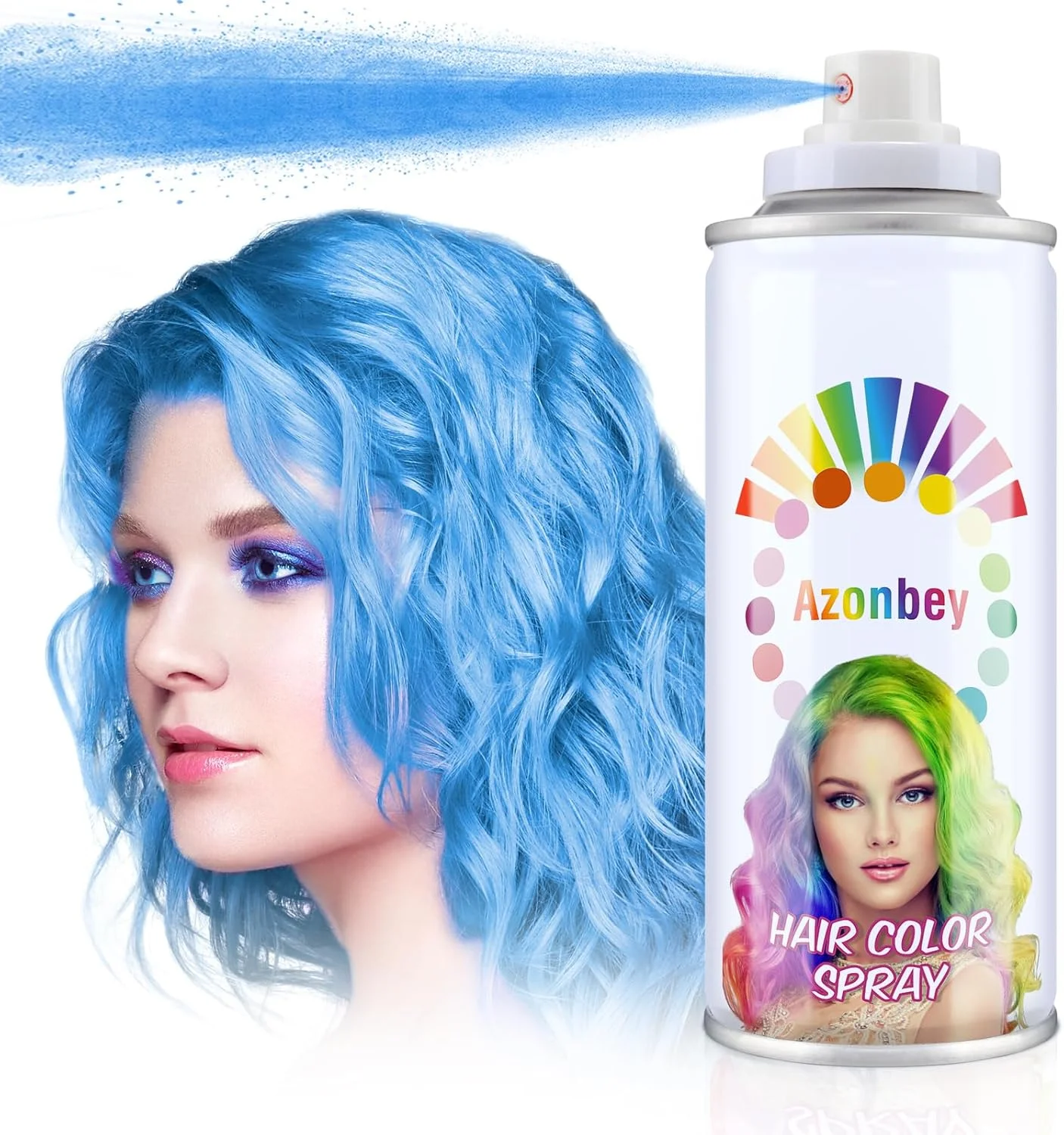 اسپری رنگ موی موقت طبیعی آزانبِی، قابل شستشو 1 روزه (آبی)