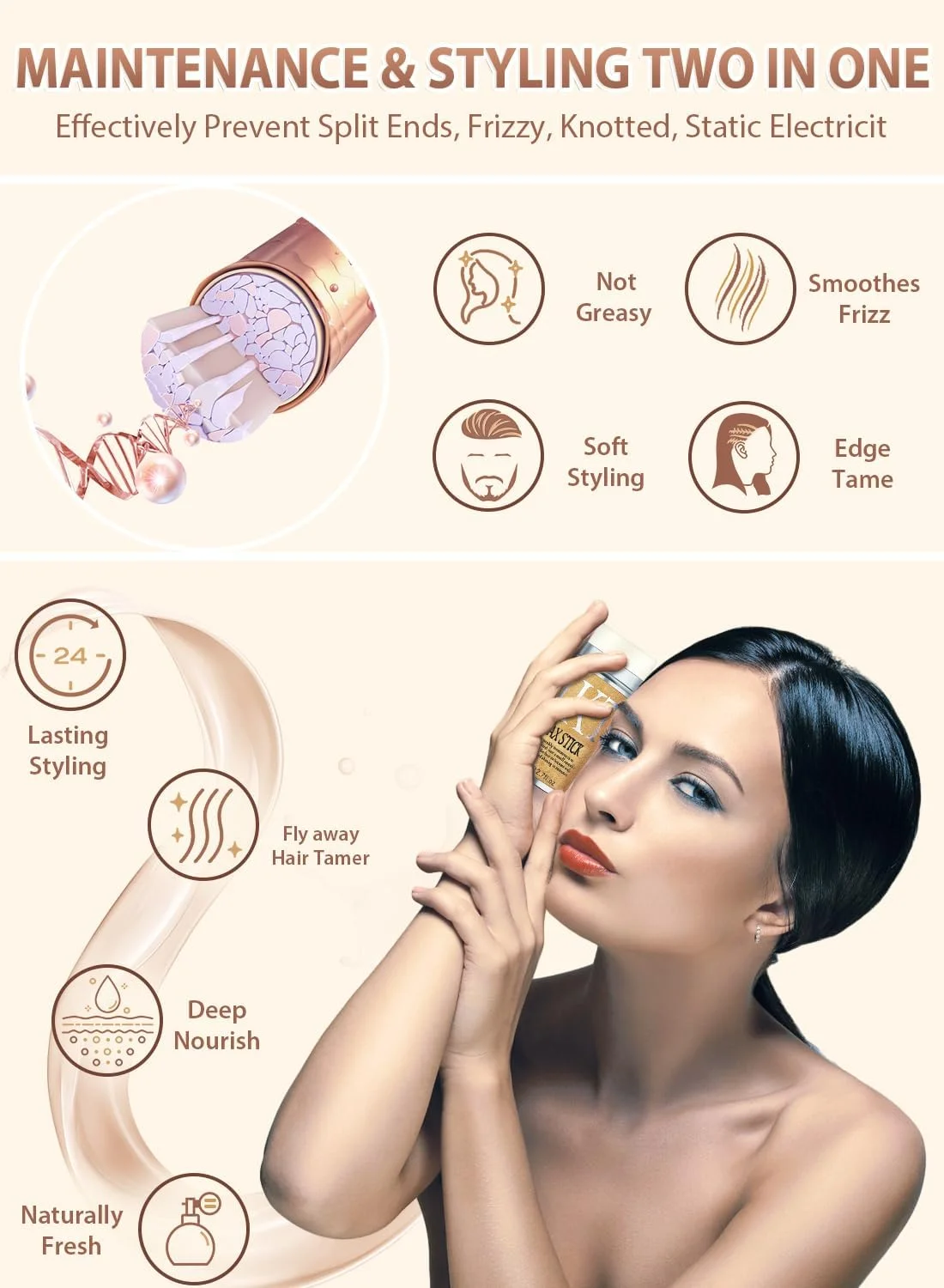 استیک واکس مو AnWoor برای موهای وز شده - حالت دهنده مو و پماد صاف کننده برای کودکان، زنان و دختران - 1 عدد