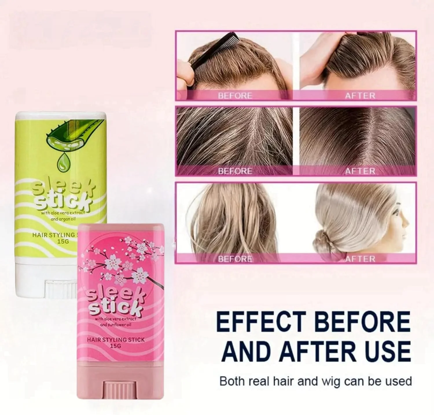 استیک واکس مو، استیک واکس برای کنترل موهای وز و لبه های مو، ژل مو، پماد ضد وز و غیر چرب برای موهای وز، لبه های مو و کلاه گیس - حالت دهنده بادوام، نگهدارنده قوی - حمل آسان (2 عدد 15 گرمی)